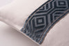 Belgian Linen with Geometric Cut Velvet Trim Snow linen with Cerulean trim Small Lumbar Decorative Designer Throw Pillow Cover | House Finery