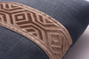 Belgian Linen with Geometric Cut Velvet Trim Midnight linen with Linen trim Small Lumbar Decorative Designer Throw Pillow Cover | House Finery
