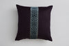 Belgian Linen with Geometric Cut Velvet Trim Purple Heart linen with Cerulean trim 22x22 Square Decorative Designer Throw Pillow Cover | House Finery