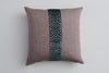 Belgian Linen with Geometric Cut Velvet Trim Thistle linen with Cerulean trim 22x22 Square Decorative Designer Throw Pillow Cover | House Finery