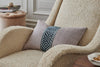 Belgian Linen with Geometric Cut Velvet Trim Thistle linen with Cerulean trim Small Lumbar Decorative Designer Throw Pillow Cover | House Finery