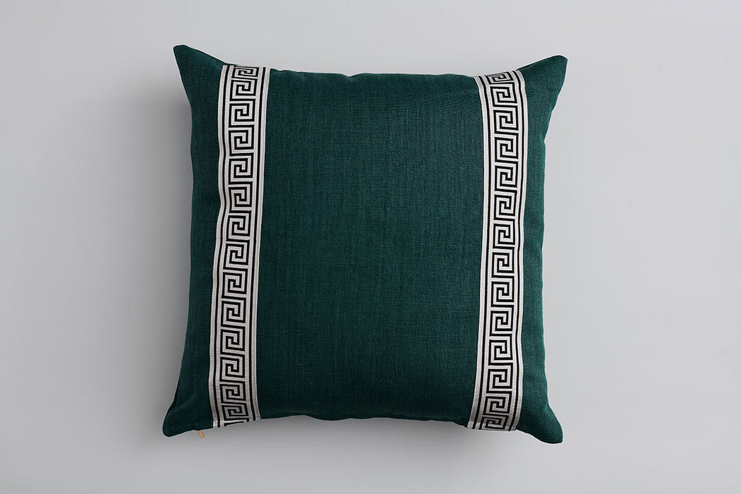 Belgian Linen with Greek Key Trim 22x22 Square Decorative Designer Throw Pillow Cover | House Finery