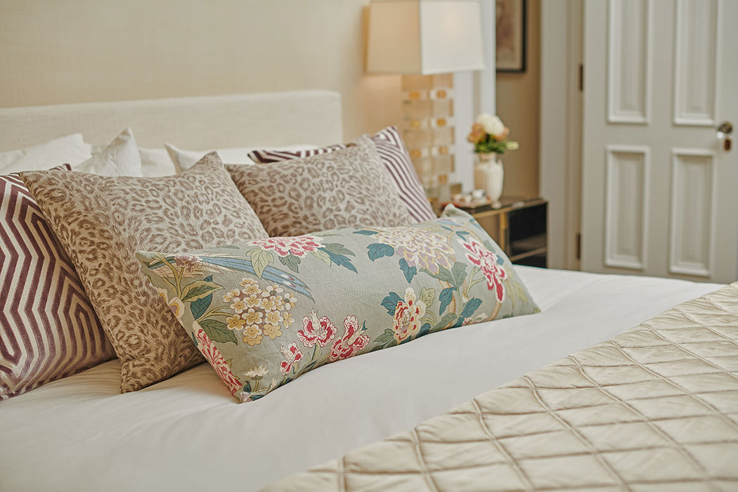 Hydrangea Bird Large Lumbar Decorative Designer Throw Pillow Cover | House Finery